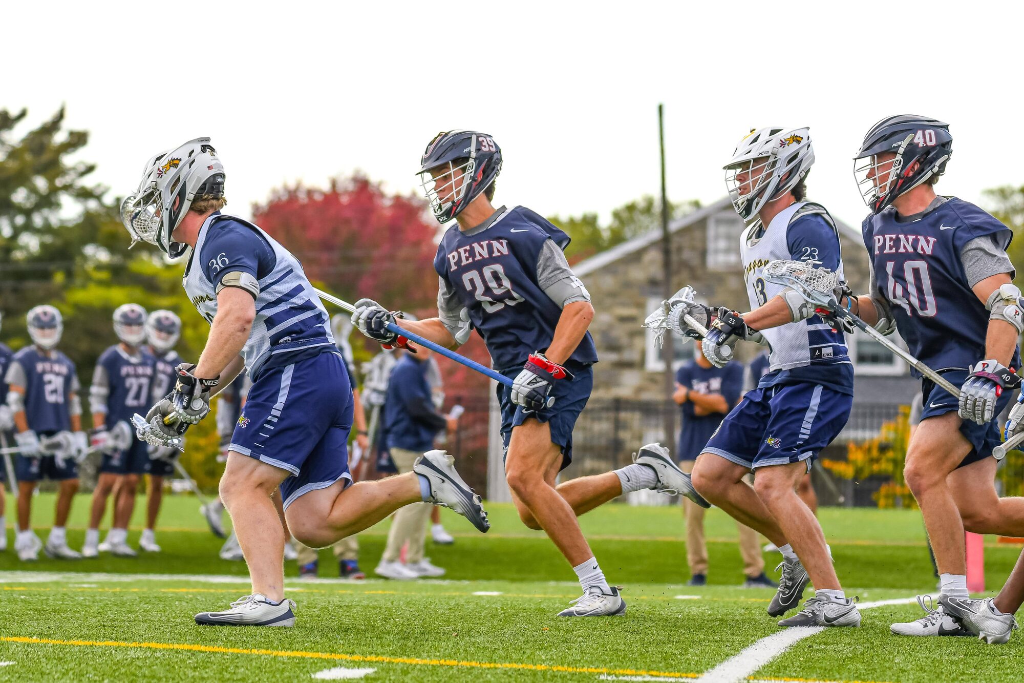 Chuck Angell #39 in action during Penn Lacrosse practice